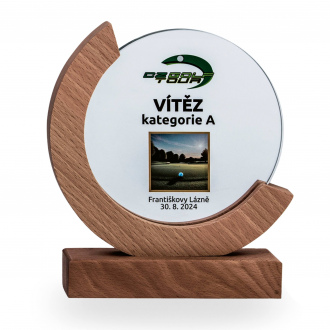 Skleněná luxusní plaketa s laserovým gravírováním nebo plnobarevným potiskem, 170x195mm