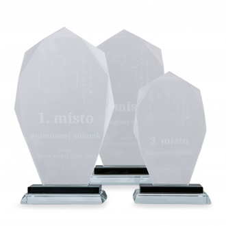 Skleněná luxusní plaketa s laserovým gravírováním, 115x205mm